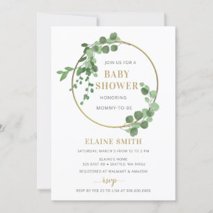 Grey Botanical Guld Gender Neutral Baby Shower Inbjudningar