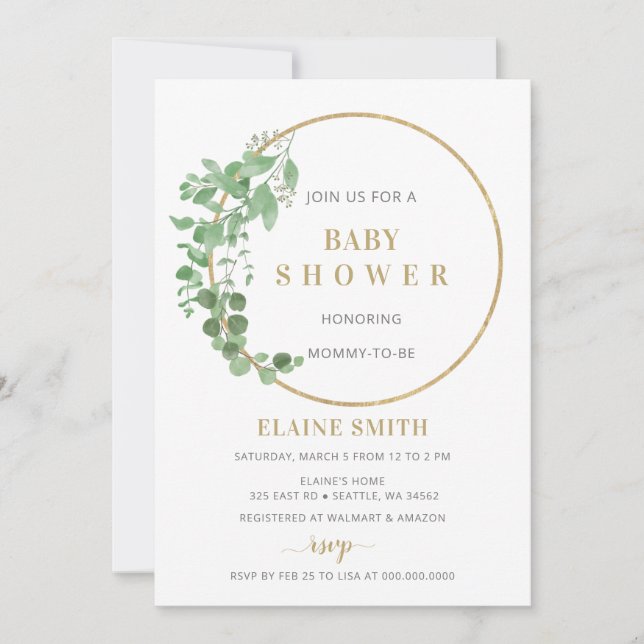 Grey Botanical Guld Gender Neutral Baby Shower Inbjudningar (Framsida)