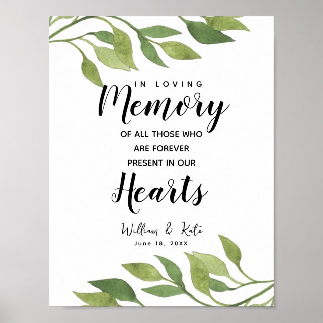 Grey botanical In loving Memory Sign Poster (Framsidan)