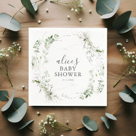 Grey Botanical Script Baby Shower Pappersservett