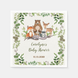 Grey Botanical Woodland Animals Baby Shower Pappersservett