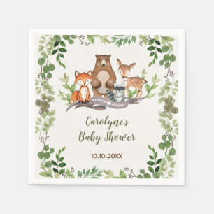 Grey Botanical Woodland Animals Baby Shower Pappersservett