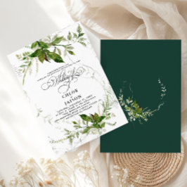 Grey Botanicals Watercolor Calligraphy Bröllop Inbjudningar