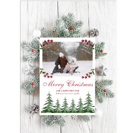 Grey Botanique Gräs Träd Snö julfoto Julkort