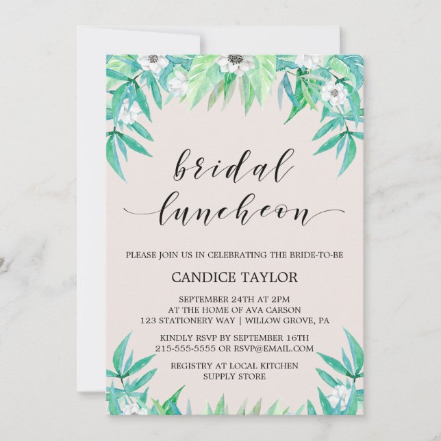 Grey Botanique Wandeine & Flower Möhippa Luncheon Inbjudningar (Framsida)