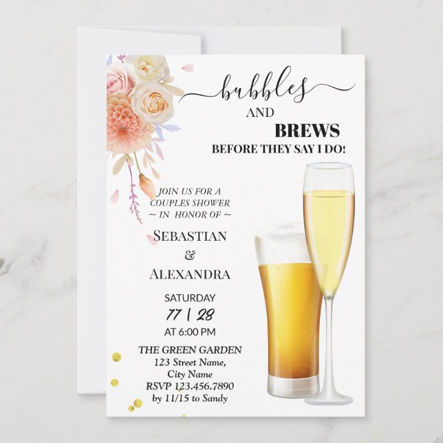 Grey Bubbles and Brews Par Shower Inbjudningar (Framsida)