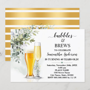 Grey Bubbles and Brews Vuxnas Birthday Inbjudningar