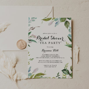 Grey Calligraphy Möhippa Tea Party Inbjudningar