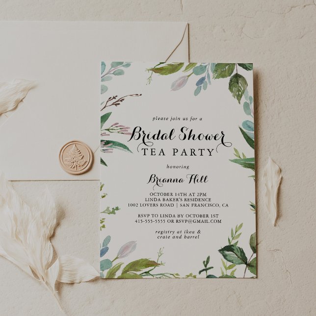 Grey Calligraphy Möhippa Tea Party Inbjudningar (Skapare uppladdad)