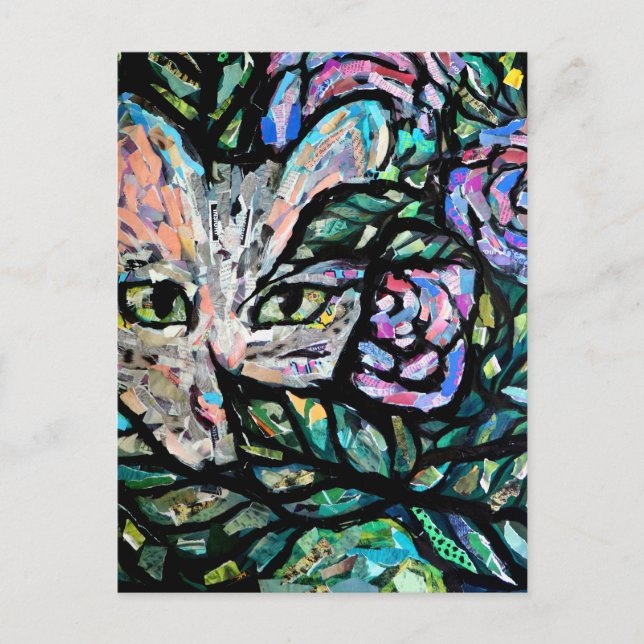 Grey Cat Collage Art Kitty Cats Collages           Vykort (Framsida)