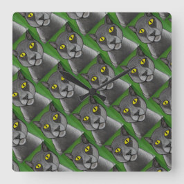 Grey Cat Wall Clock Fyrkantig Klocka