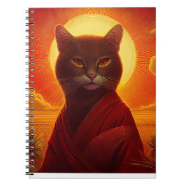 Grey Cat Wearing Fashionable Robe In Sunset Scene Anteckningsbok