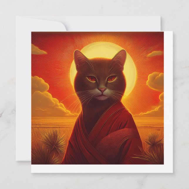 Grey Cat Wearing Fashionable Robe In Sunset Scene Inbjudningar (Framsida)