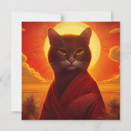 Grey Cat Wearing Fashionable Robe In Sunset Scene Magnetisk Inbjudningskort