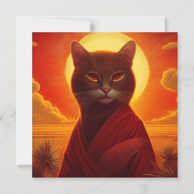 Grey Cat Wearing Fashionable Robe In Sunset Scene Magnetisk Inbjudningskort (Framsida)