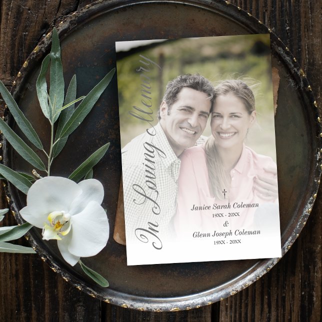 Grey Cherished Fancy Memories Couple's Funeral  Anteckningskort (Grey Cherished Fancy Memories Couple's Funeral Invitation Card with Envelope.
)