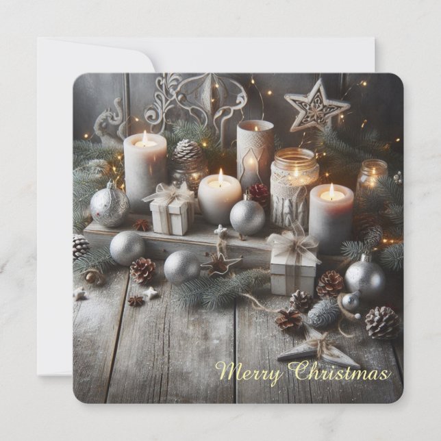 Grey Chic Christmas Candles Julkort (Framsida)