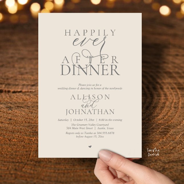 Grey Cream Happily Ever After Dinner Wedding Inbjudningar (Cream Grey Happily Ever After Dinner Modern Script Wedding Invitation Card)