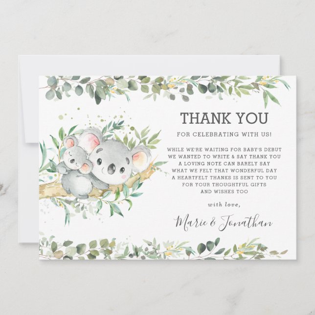 Grey Cute Koala Kön Neutral babyskor  Tack Kort (Framsida)