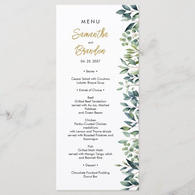 Grey elegant botanical löv Bröllop Meny (Framsida)
