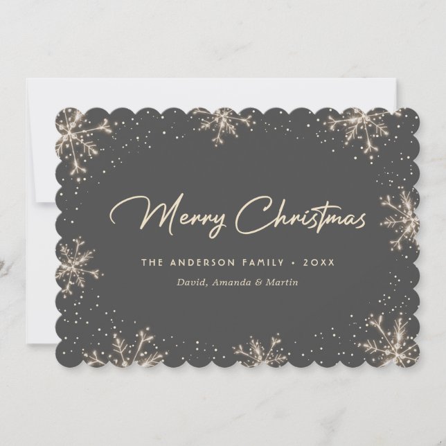 Grey Elegant Modern Snowflake Christmas Card Julkort (Framsida)