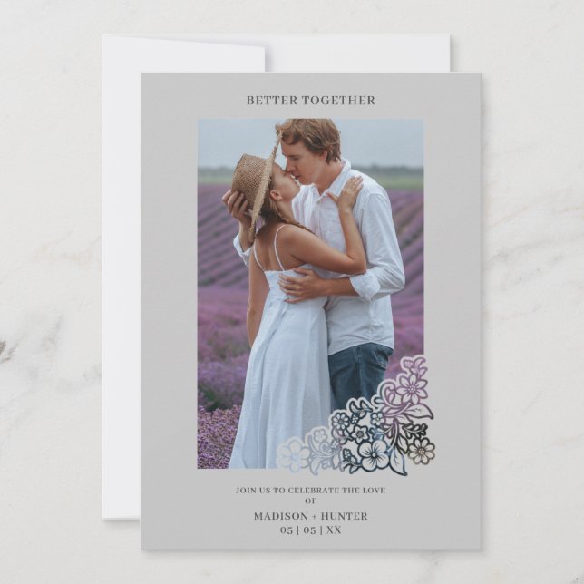 Grey Elegant Photo Botanical Frame Wedding (Framsida)