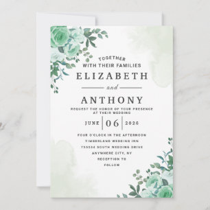 Grey Elegant Ro Blommigt Watercolor Bröllop Inbjudningar