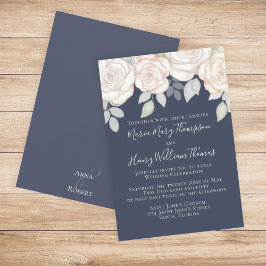 Grey Elegant Watercolor Rustic Blommigt Blue Inbjudningar