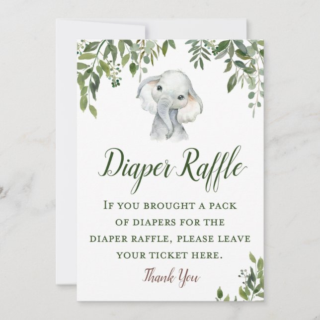 Grey Elephant Diaper Raffle Sign Storlekare 5x7-tu Inbjudningar (Framsida)
