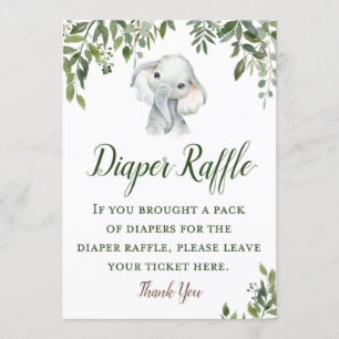Grey Elephant Diaper Raffle Sign Storlekare 5x7-tu Inbjudningar