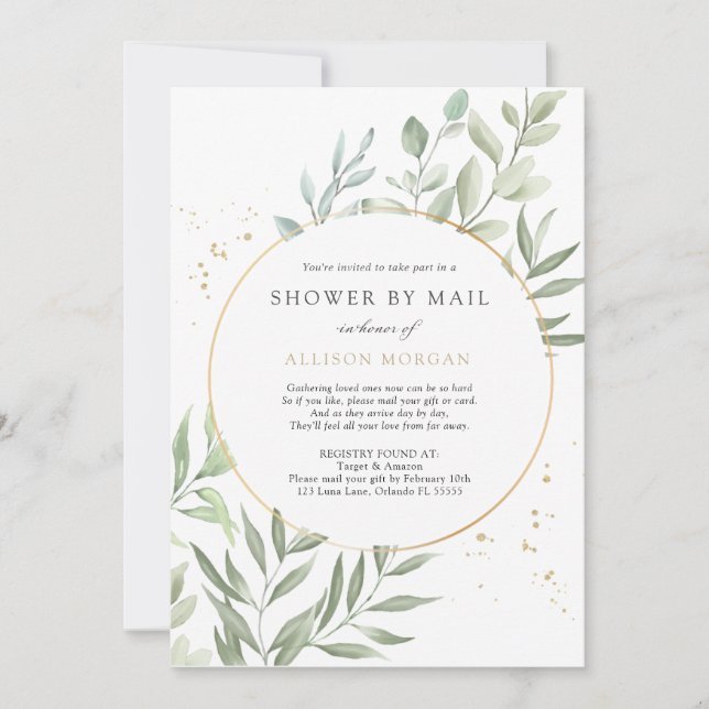 Grey Eucalyptus Baby Shower by Mail Inbjudningar (Framsida)