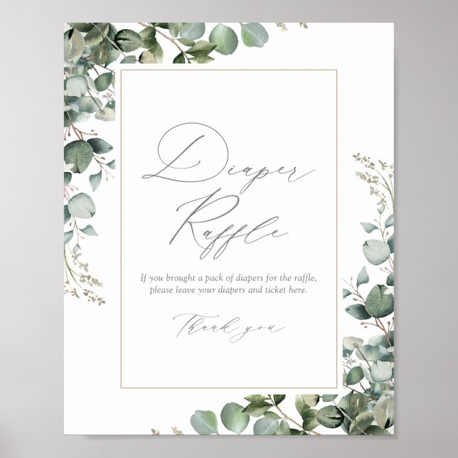 Grey Eucalyptus Baby Shower Raffle Poster (Framsidan)