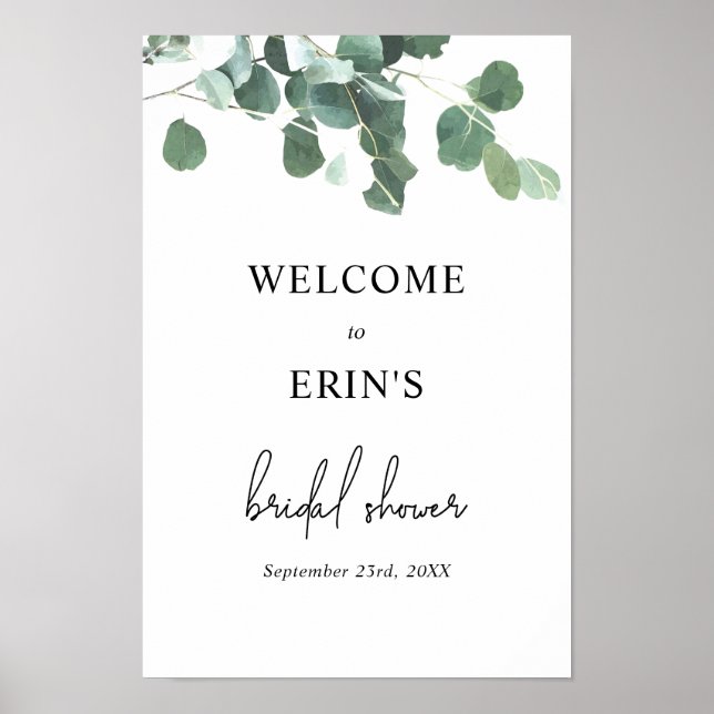 Grey Eucalyptus Botanic Möhippa Välkommen Poster (Framsidan)