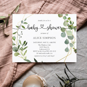 Grey Eucalyptus Botanical Heart Baby Shower Inbjudan Vykort
