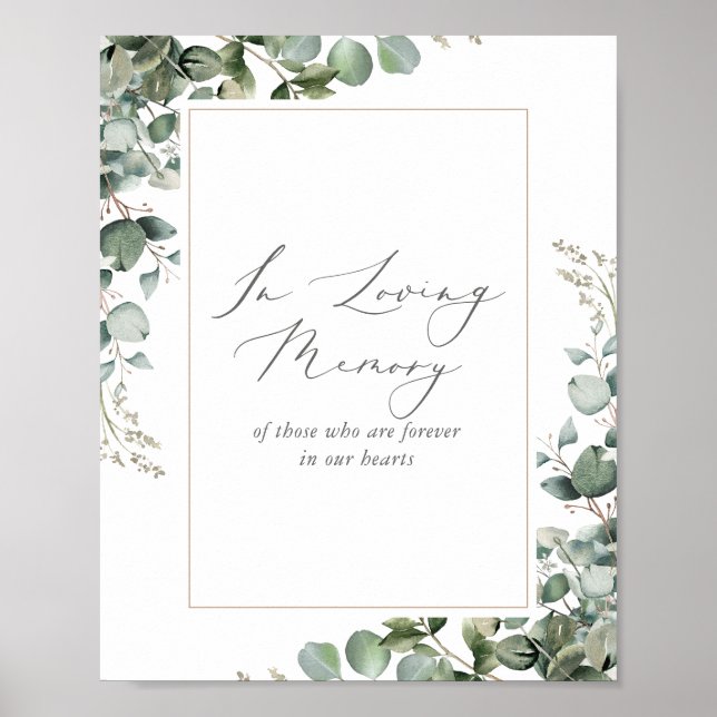 Grey Eucalyptus Bröllop in Loving Memory Sign Poster (Framsidan)