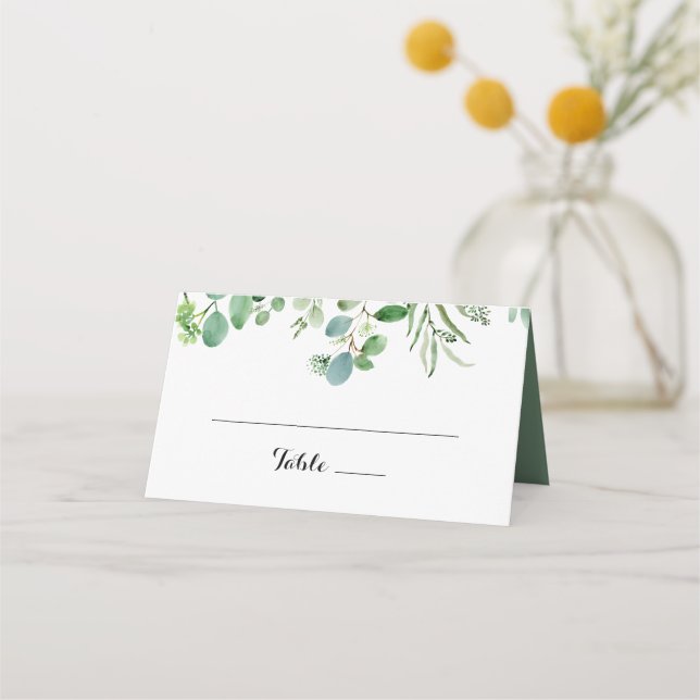 Grey Eucalyptus Calligraphy Bröllop Place Card Placeringskort (Framsida)