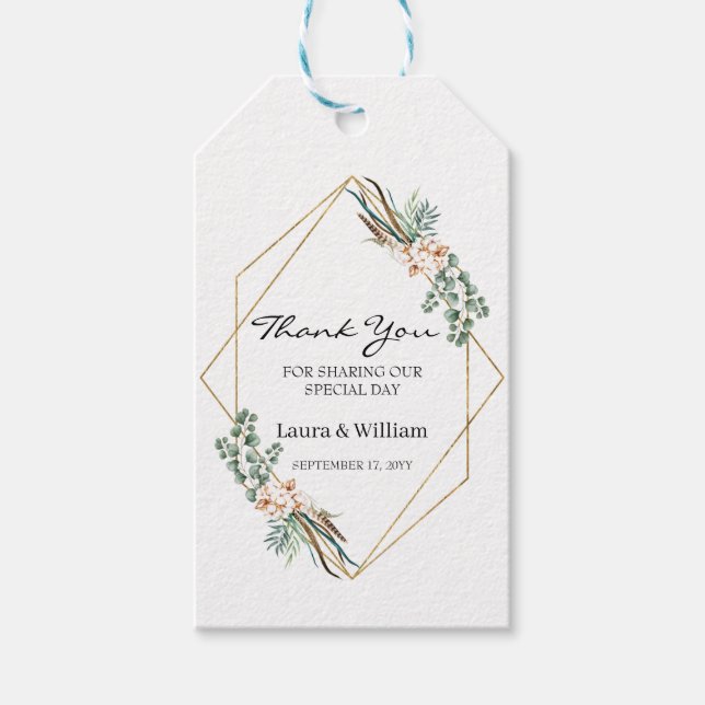 Grey Eucalyptus Cotton Wedor Favor Tack Presentetikett (Framsidan)