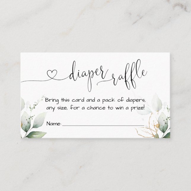 Grey Eucalyptus Diaper Raffle Card Infoga Visitkort (Framsida)