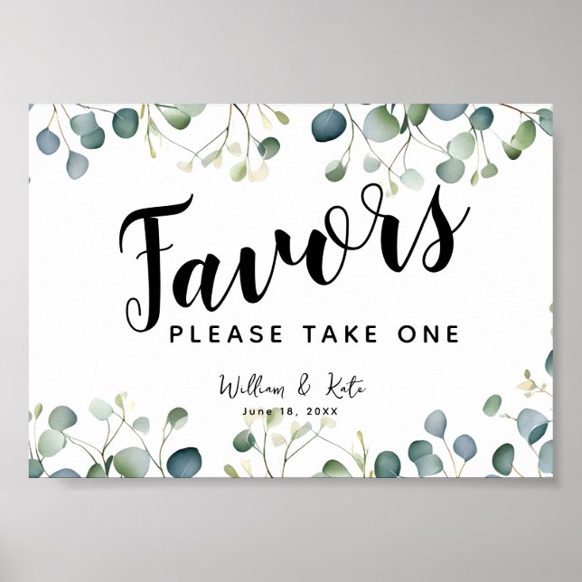 Grey eucalyptus Favors party eller bröllop-tecken Poster (Framsidan)