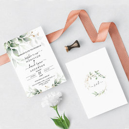 Grey Eucalyptus Guld Calligraphy Bröllop Inbjudningar