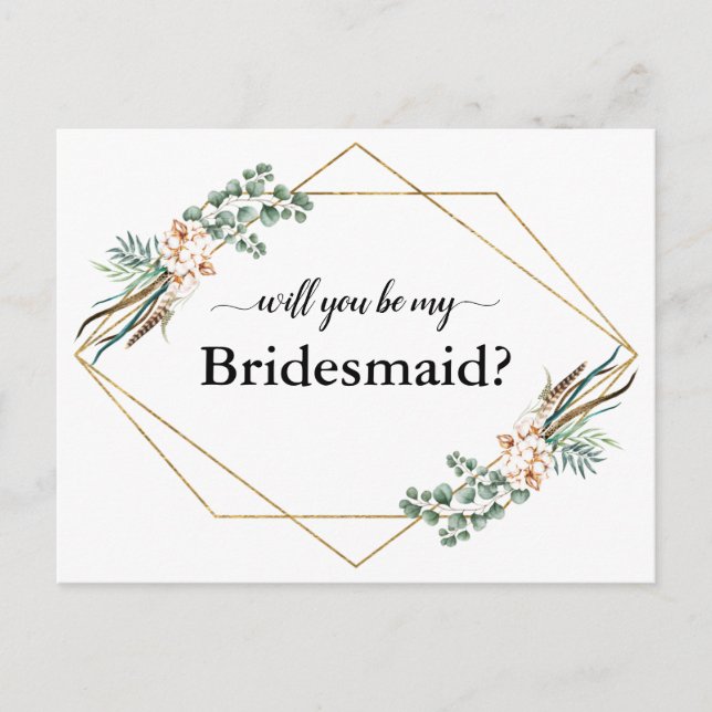 Grey Eucalyptus Kommer du att bli mitt Bridesmaid- Helg Vykort (Framsida)