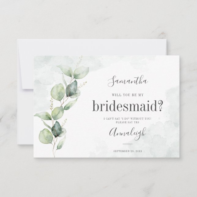 Grey Eucalyptus kommer du att bli mitt Bridesmaid- Inbjudningar (Framsida)