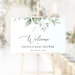 Grey, Eucalyptus Löv, Baby Shower Welcome Poster