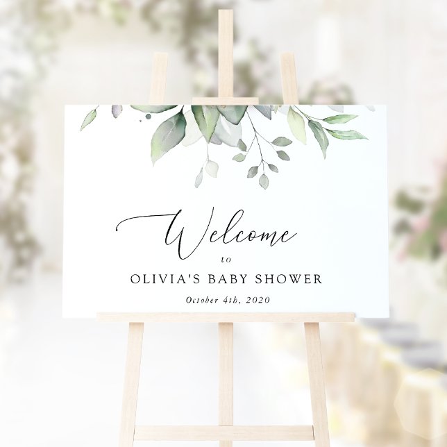 Grey, Eucalyptus Löv, Baby Shower Welcome Poster (Skapare uppladdad)