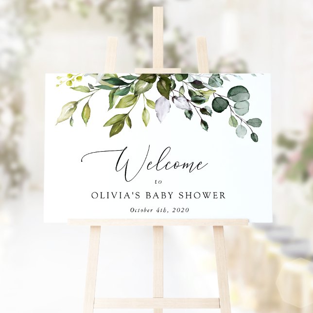 Grey, Eucalyptus Löv, Baby Shower Welcome Poster (Skapare uppladdad)