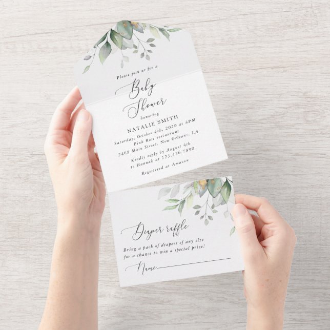 Grey, Eucalyptus Löv, Boho, Baby Shower (Avrivbar del)