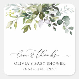 Grey, Eucalyptus Löv, Boho, Baby Shower Fyrkantigt Klistermärke