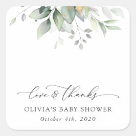 Grey, Eucalyptus Löv, Boho, Baby Shower Fyrkantigt Klistermärke