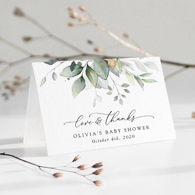Grey, Eucalyptus Löv, Boho, Baby Shower Tack Kort (Skapare uppladdad)