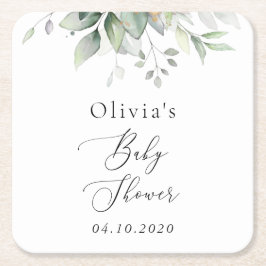 Grey, Eucalyptus Löv, Boho, Baby Shower Underlägg Papper Kvadrat